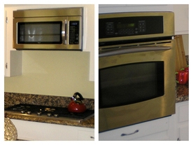Kitchen Remodeling New Stainless Steel Gas Range with Hood Vent, Microwave and Granite Countertops
